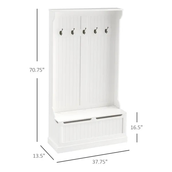 HOMCOM 71 Inch Hall Tree with Storage Bench, 3-In-1 Coat Rack, White Entryway Organizer - product image 3