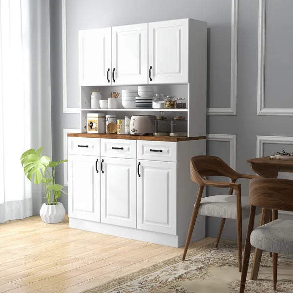 HOMCOM 71 Inch Kitchen Sideboard Cabinet with 3 Drawers, 6 Doors, 2-tier Countertop, Freestanding Buffet with Hutch, White - product image 2