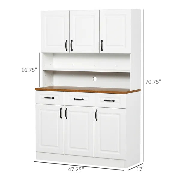 HOMCOM 71 Inch Kitchen Sideboard Cabinet with 3 Drawers, 6 Doors, 2-tier Countertop, Freestanding Buffet with Hutch, White - product image 3