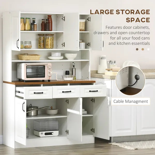 HOMCOM 71 Inch Kitchen Sideboard Cabinet with 3 Drawers, 6 Doors, 2-tier Countertop, Freestanding Buffet with Hutch, White - product image 4
