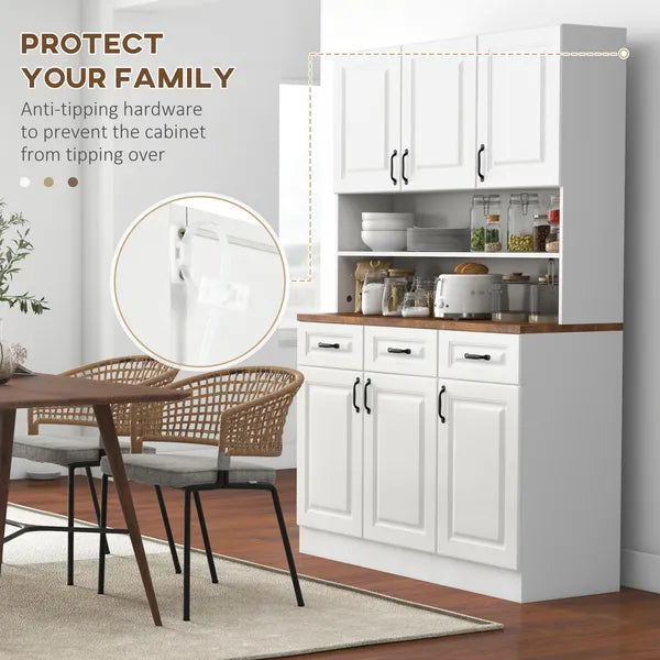 HOMCOM 71 Inch Kitchen Sideboard Cabinet with 3 Drawers, 6 Doors, 2-tier Countertop, Freestanding Buffet with Hutch, White - product image 6