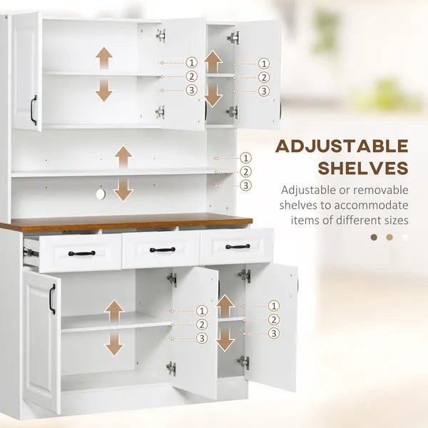 HOMCOM 71 Inch Kitchen Sideboard Cabinet with 3 Drawers, 6 Doors, 2-tier Countertop, Freestanding Buffet with Hutch, White - product image 5