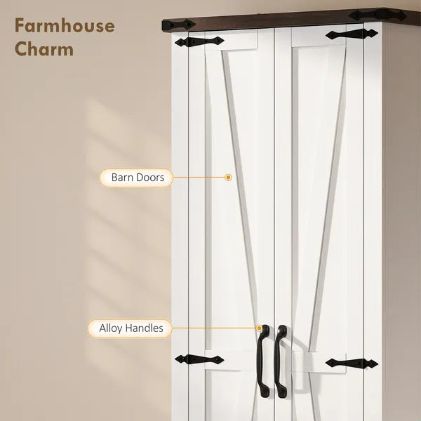 HOMCOM 71 Inch Pantry Cabinet, Kitchen Storage Cabinet with Adjustable Shelves, Barn Doors and Drawer for Dining Room, White - product image 6