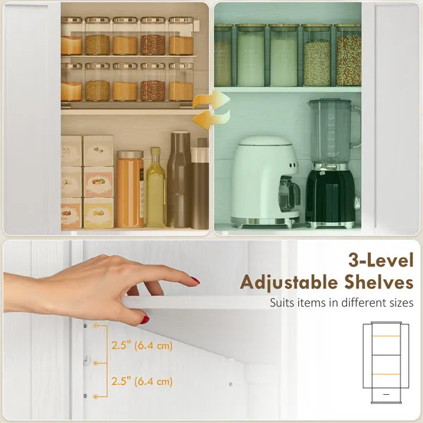 HOMCOM 71 Inch Pantry Cabinet, Kitchen Storage Cabinet with Adjustable Shelves, Barn Doors and Drawer for Dining Room, White - product image 5
