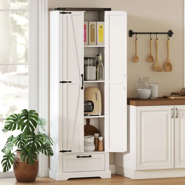 HOMCOM 71 Inch Pantry Cabinet, Kitchen Storage Cabinet with Adjustable Shelves, Barn Doors and Drawer for Dining Room, White - product image 2