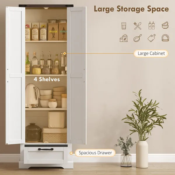 HOMCOM 71 Inch Pantry Cabinet, Kitchen Storage Cabinet with Adjustable Shelves, Barn Doors and Drawer for Dining Room, White - product image 4