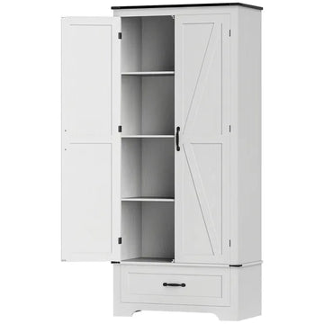 HOMCOM 72" Farmhouse Pantry Cabinet with Adjustable Shelves, Kitchen Pantry Cabinet with 2 Doors, Distressed White - product image 1
