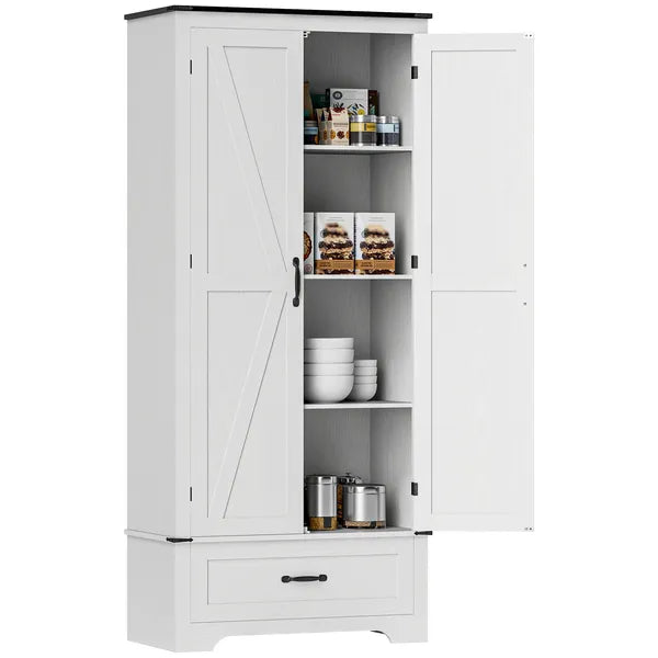 HOMCOM 72" Farmhouse Pantry Cabinet with Adjustable Shelves, Kitchen Pantry Cabinet with 2 Doors, Distressed White - product image 11