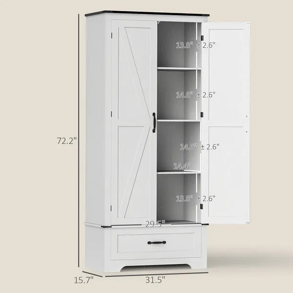 HOMCOM 72" Farmhouse Pantry Cabinet with Adjustable Shelves, Kitchen Pantry Cabinet with 2 Doors, Distressed White - product image 3