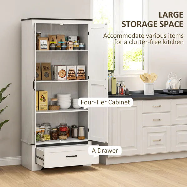 HOMCOM 72" Farmhouse Pantry Cabinet with Adjustable Shelves, Kitchen Pantry Cabinet with 2 Doors, Distressed White - product image 4