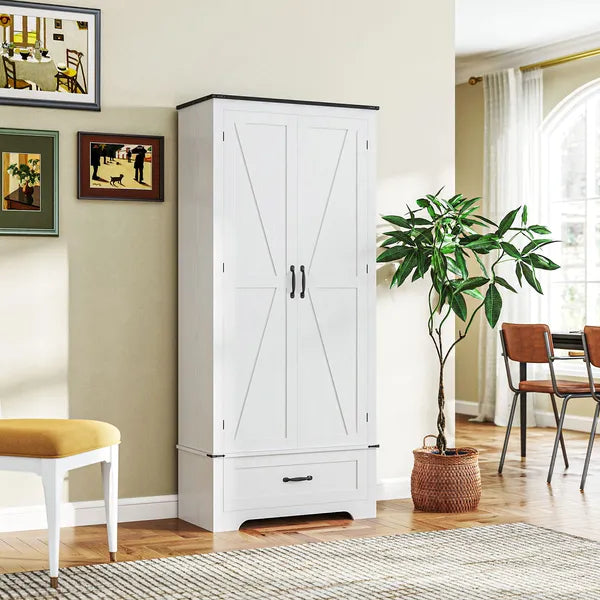 HOMCOM 72" Farmhouse Pantry Cabinet with Adjustable Shelves, Kitchen Pantry Cabinet with 2 Doors, Distressed White - product image 2