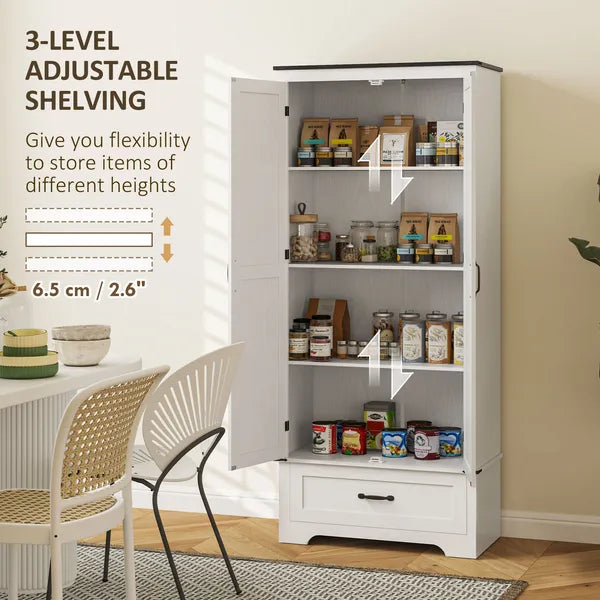 HOMCOM 72" Farmhouse Pantry Cabinet with Adjustable Shelves, Kitchen Pantry Cabinet with 2 Doors, Distressed White - product image 5