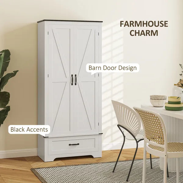 HOMCOM 72" Farmhouse Pantry Cabinet with Adjustable Shelves, Kitchen Pantry Cabinet with 2 Doors, Distressed White - product image 6