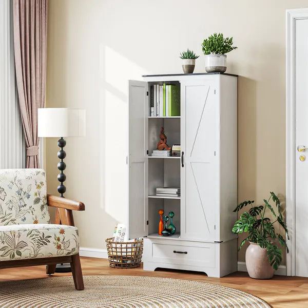 HOMCOM 72" Farmhouse Pantry Cabinet with Adjustable Shelves, Kitchen Pantry Cabinet with 2 Doors, Distressed White - product image 10