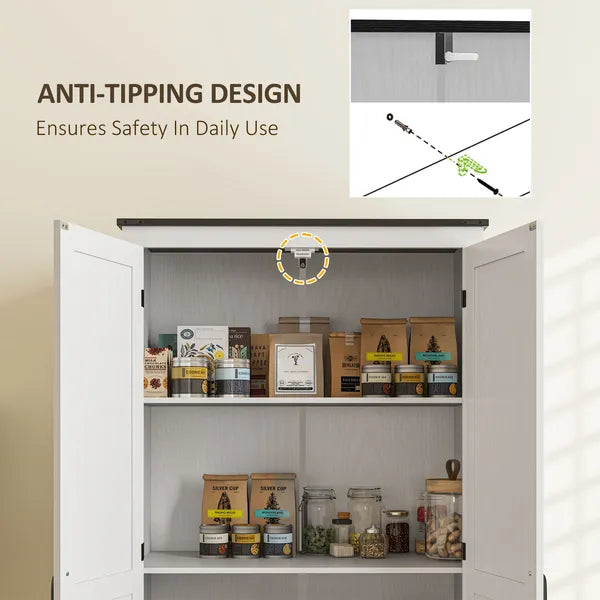 HOMCOM 72" Farmhouse Pantry Cabinet with Adjustable Shelves, Kitchen Pantry Cabinet with 2 Doors, Distressed White - product image 7