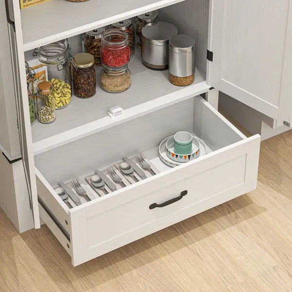 HOMCOM 72" Farmhouse Pantry Cabinet with Adjustable Shelves, Kitchen Pantry Cabinet with 2 Doors, Distressed White - product image 9