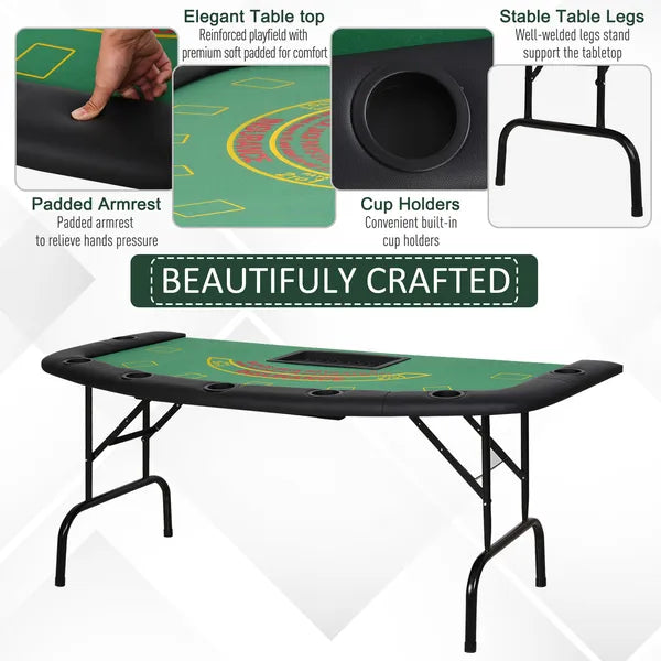 Soozier 72" Foldable Poker Table Portable Blackjack Table for 7 Players with Chip Cup Holder Green Felt - product image 7