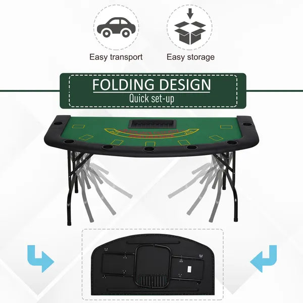 Soozier 72" Foldable Poker Table Portable Blackjack Table for 7 Players with Chip Cup Holder Green Felt - product image 4