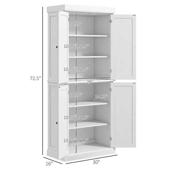 72" Kitchen Cabinet, Pantry Storage Cabinet with Doors and Shelves, Freestanding Food Pantry Cabinet, White - product image 3