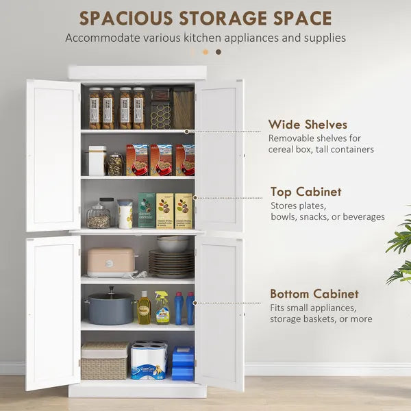 72" Kitchen Cabinet, Pantry Storage Cabinet with Doors and Shelves, Freestanding Food Pantry Cabinet, White - product image 4