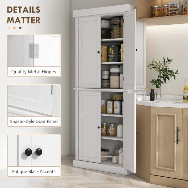 72" Kitchen Cabinet, Pantry Storage Cabinet with Doors and Shelves, Freestanding Food Pantry Cabinet, White - product image 7