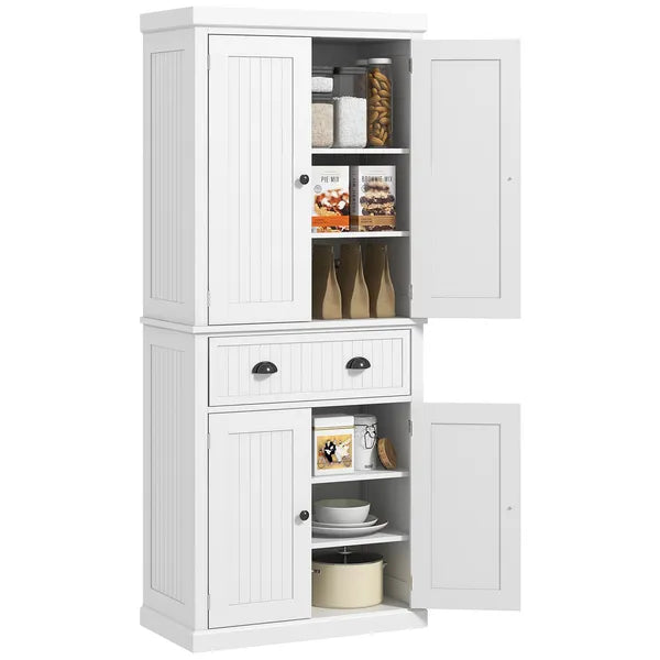 HOMCOM 72 Kitchen Pantry Cabinet Storage, Freestanding Cupboard with Drawer 4 Doors Adjustable Shelves, White - product image 11