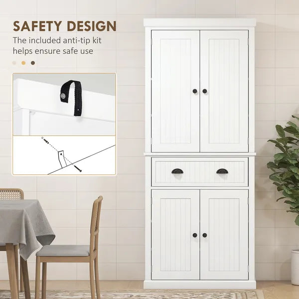 HOMCOM 72 Kitchen Pantry Cabinet Storage, Freestanding Cupboard with Drawer 4 Doors Adjustable Shelves, White - product image 6