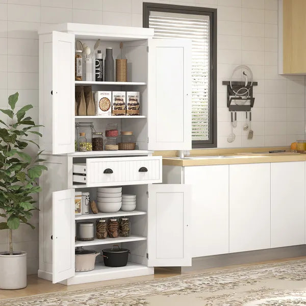 HOMCOM 72 Kitchen Pantry Cabinet Storage, Freestanding Cupboard with Drawer 4 Doors Adjustable Shelves, White - product image 10