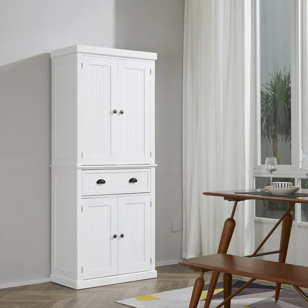 HOMCOM 72 Kitchen Pantry Cabinet Storage, Freestanding Cupboard with Drawer 4 Doors Adjustable Shelves, White - product image 2