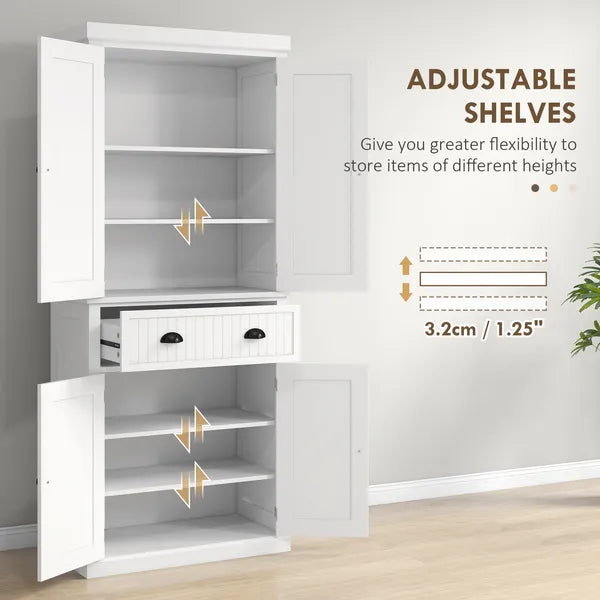 HOMCOM 72 Kitchen Pantry Cabinet Storage, Freestanding Cupboard with Drawer 4 Doors Adjustable Shelves, White - product image 5