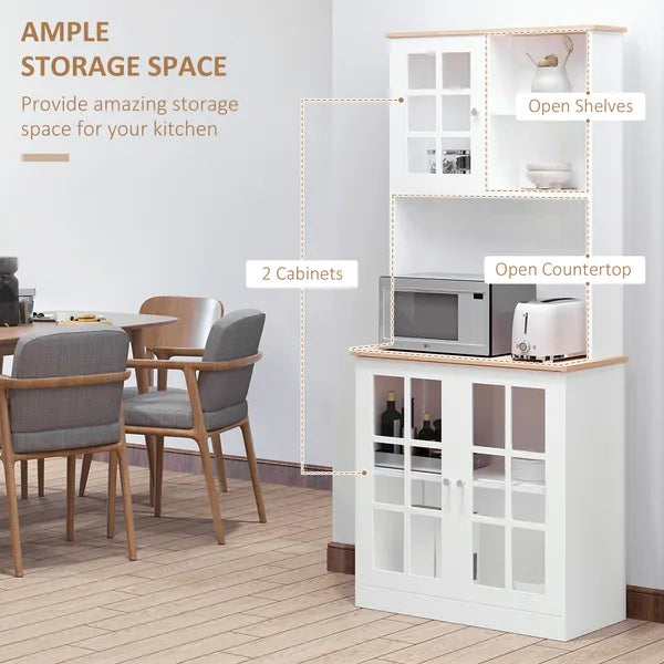 72" Kitchen Pantry Cabinet Storage, Freestanding Storage Cabinet with Hutch, Countertop, Glass Doors and Adjustable Shelves, White - product image 7