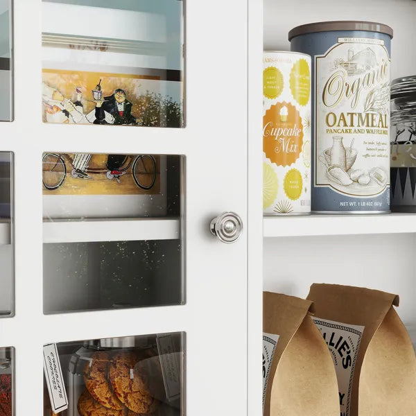 72" Kitchen Pantry Cabinet Storage, Freestanding Storage Cabinet with Hutch, Countertop, Glass Doors and Adjustable Shelves, White - product image 12