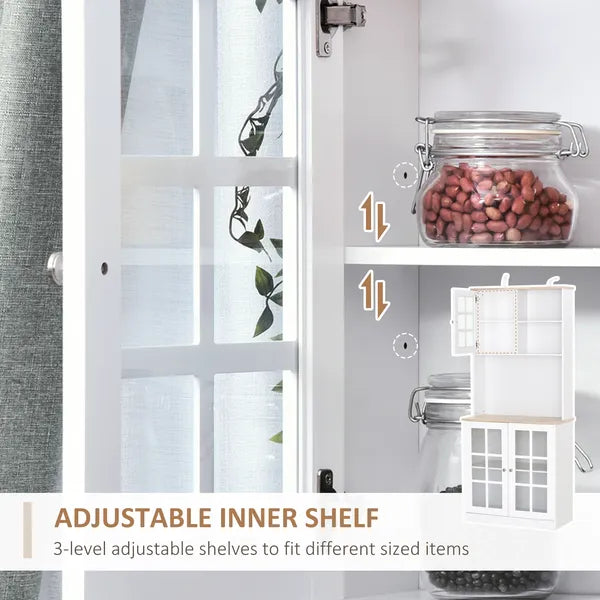 72" Kitchen Pantry Cabinet Storage, Freestanding Storage Cabinet with Hutch, Countertop, Glass Doors and Adjustable Shelves, White - product image 9