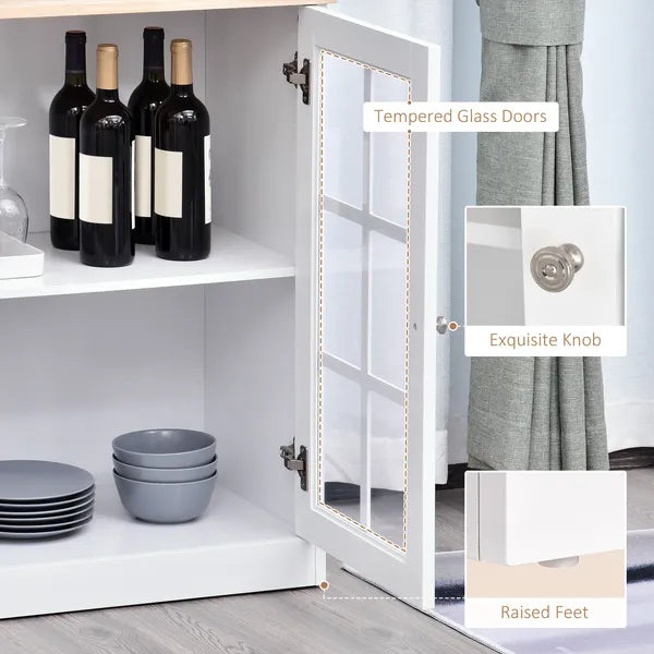 72" Kitchen Pantry Cabinet Storage, Freestanding Storage Cabinet with Hutch, Countertop, Glass Doors and Adjustable Shelves, White - product image 10