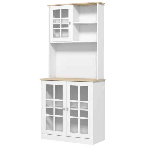 72" Kitchen Pantry Cabinet Storage, Freestanding Storage Cabinet with Hutch, Countertop, Glass Doors and Adjustable Shelves, White - product image 14