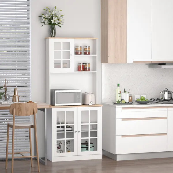72" Kitchen Pantry Cabinet Storage, Freestanding Storage Cabinet with Hutch, Countertop, Glass Doors and Adjustable Shelves, White - product image 3