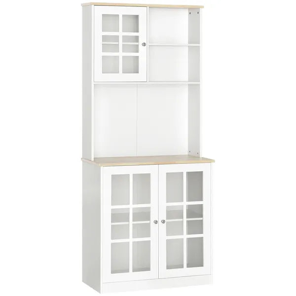 72" Kitchen Pantry Cabinet Storage, Freestanding Storage Cabinet with Hutch, Countertop, Glass Doors and Adjustable Shelves, White - product image 1