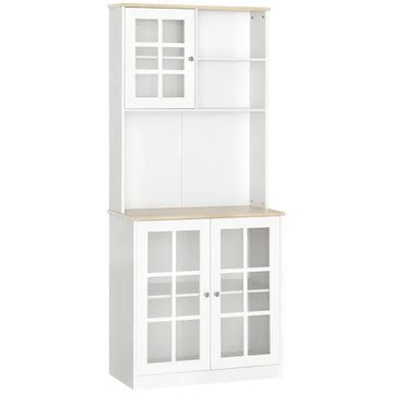 72" Kitchen Pantry Cabinet Storage, Freestanding Storage Cabinet with Hutch, Countertop, Glass Doors and Adjustable Shelves, White - product image 1
