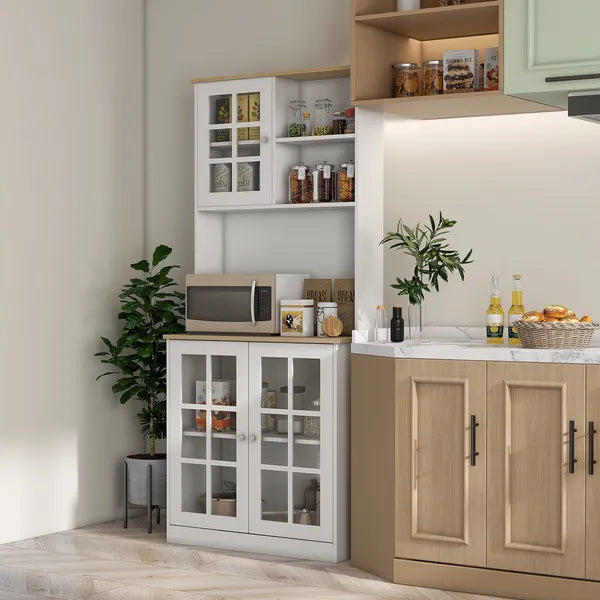 72" Kitchen Pantry Cabinet Storage, Freestanding Storage Cabinet with Hutch, Countertop, Glass Doors and Adjustable Shelves, White - product image 11