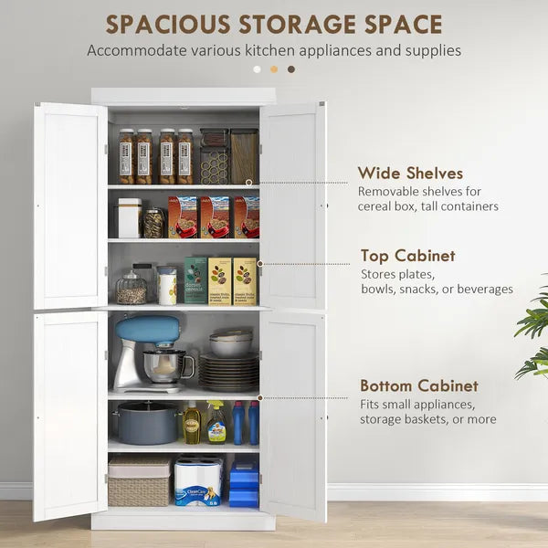 HOMCOM 72 Inch Kitchen Pantry Cabinet Storage with Doors and Shelves Elegant Kitchen Storage, White - product image 4