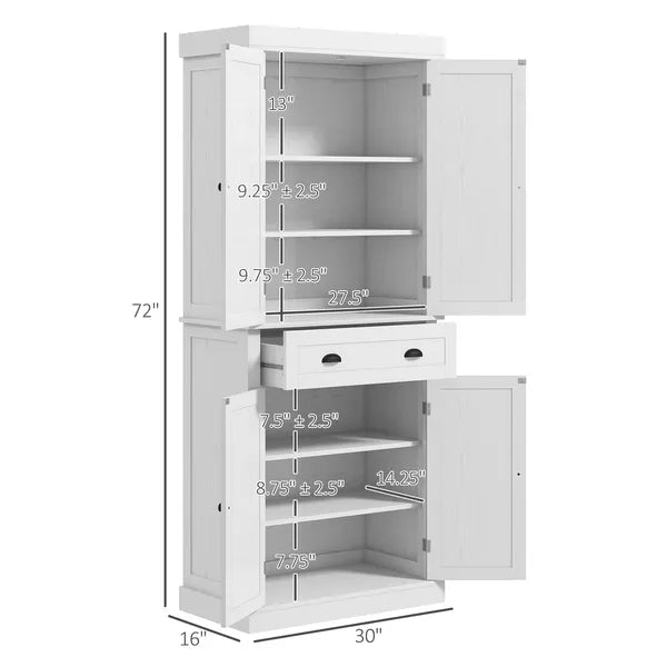 72" White Freestanding Kitchen Cabinet Pantry with Shelves, Spacious Storage Solution - product image 3