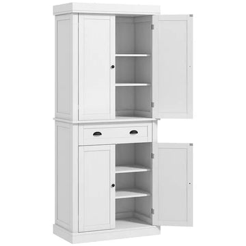 72" White Freestanding Kitchen Cabinet Pantry with Shelves, Spacious Storage Solution - product image 1