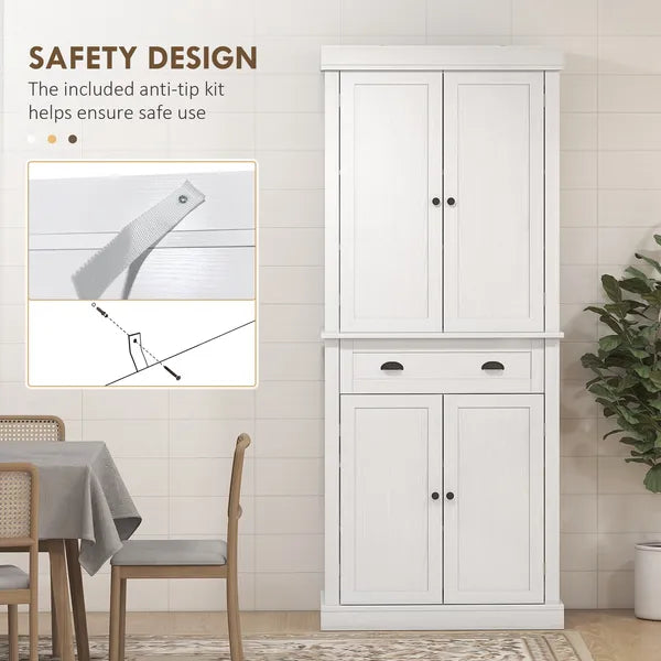 72" White Freestanding Kitchen Cabinet Pantry with Shelves, Spacious Storage Solution - product image 6