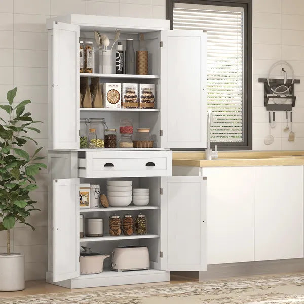 72" White Freestanding Kitchen Cabinet Pantry with Shelves, Spacious Storage Solution - product image 10