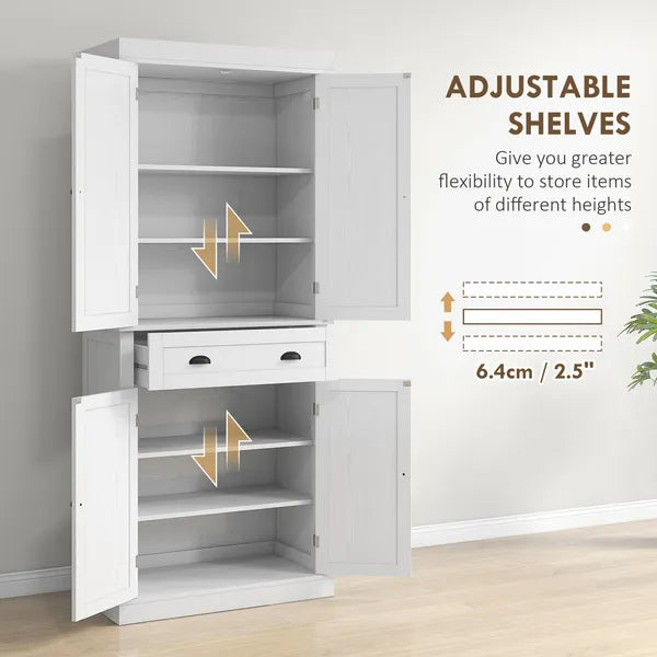 72" White Freestanding Kitchen Cabinet Pantry with Shelves, Spacious Storage Solution - product image 5