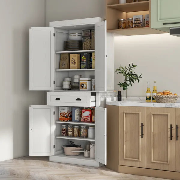 72" White Freestanding Kitchen Cabinet Pantry with Shelves, Spacious Storage Solution - product image 2