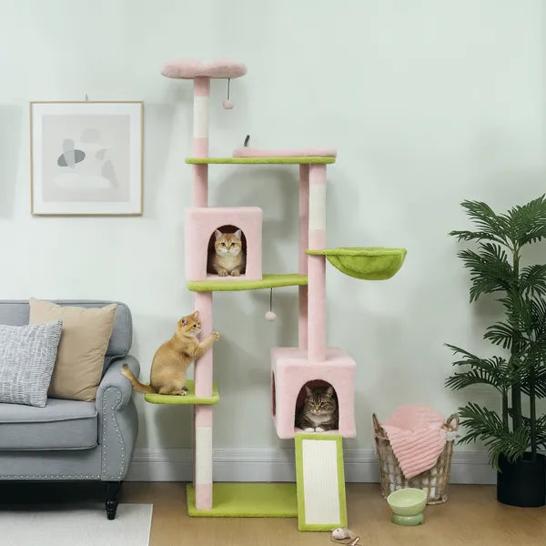74" Flower Cat Tree, Large Cat Tower with Scratching Post and Board for Indoor Cats, Pink - product image 10