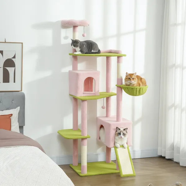 74" Flower Cat Tree, Large Cat Tower with Scratching Post and Board for Indoor Cats, Pink - product image 2