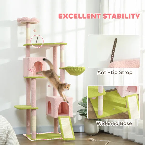 74" Flower Cat Tree, Large Cat Tower with Scratching Post and Board for Indoor Cats, Pink - product image 7