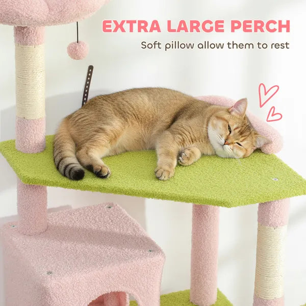 74" Flower Cat Tree, Large Cat Tower with Scratching Post and Board for Indoor Cats, Pink - product image 5